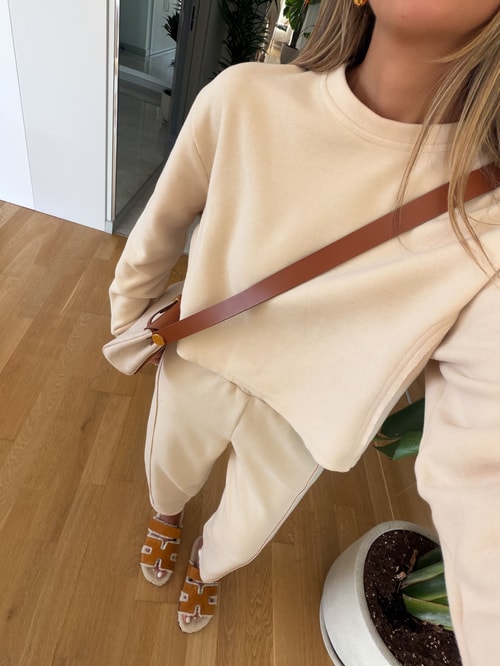 Yumoş Pantolon Sweat Takım - Bej