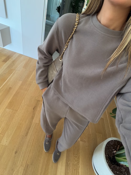 Yumoş Pantolon Sweat Takım - Vizon