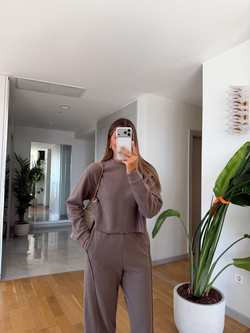 Yumoş Pantolon Sweat Takım - Vizon
