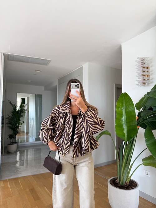 Zebra Desen Dik Yaka Bomber Ceket