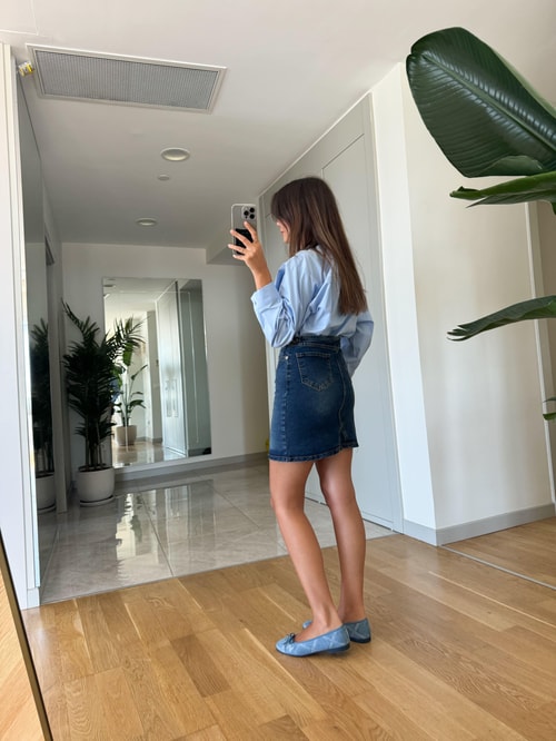Zincir Detaylı Denim Etek