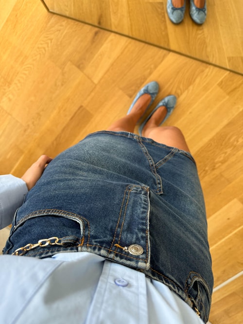 Zincir Detaylı Denim Etek