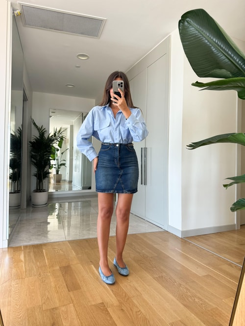 Zincir Detaylı Denim Etek