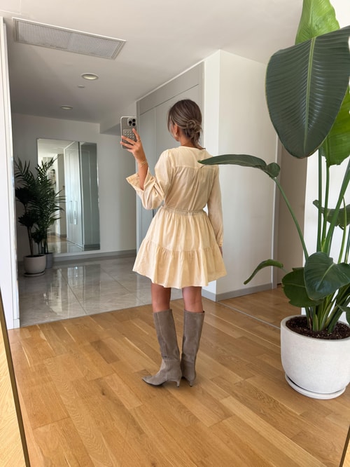 Zr Beli İp Detaylı Mini Elbise - Taş