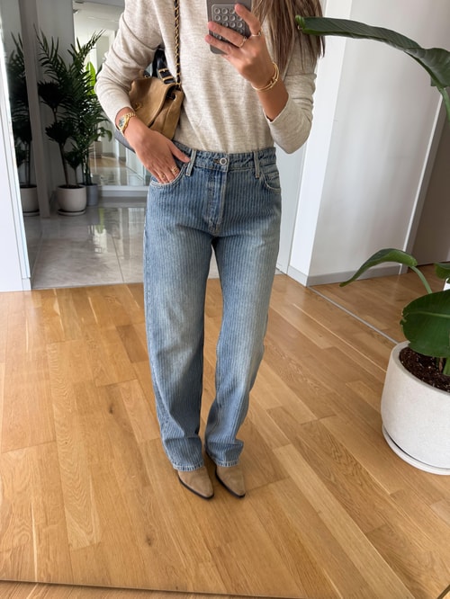 Zr Çizgi Desenli Straight Jean 