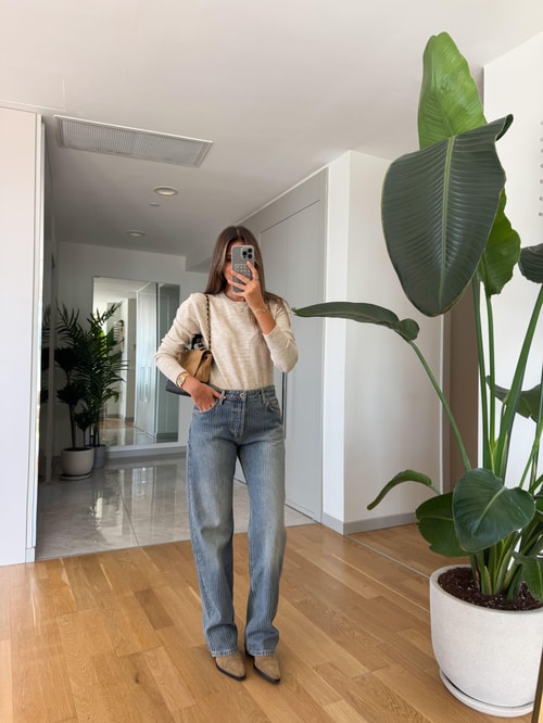 Zr Çizgi Desenli Straight Jean 