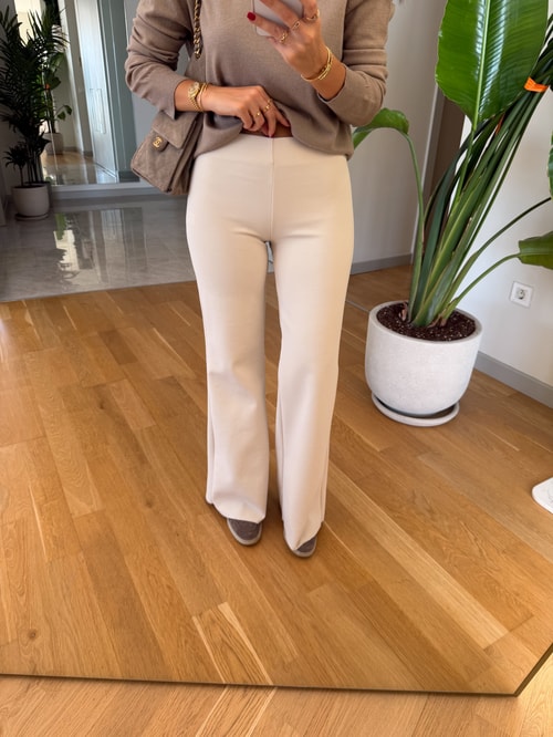 Zr Elastik Flare Pantolon - Ekru