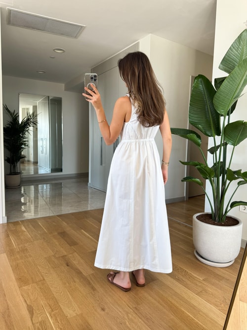 Zr Fermuarlı Poplin Elbise-Beyaz