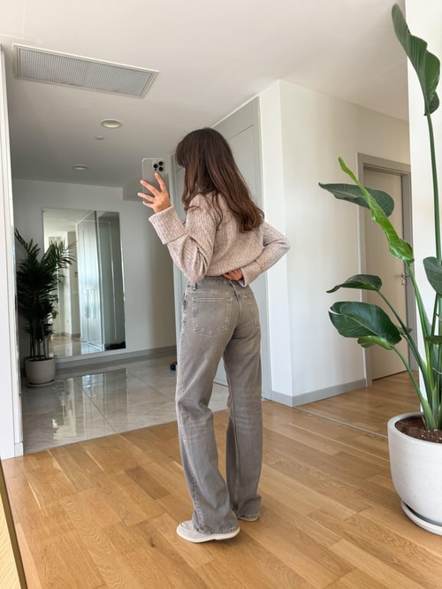 Zr Gri Yıkamalı Straight Jean
