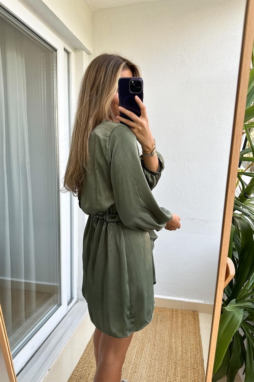 Zr Haki Saten Tulum Elbise
