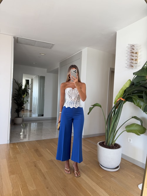 Zr Midi Boy Pantolon - Saks Mavi