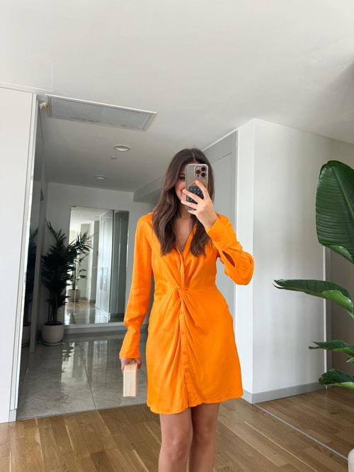 Zr Orange Saten Elbise