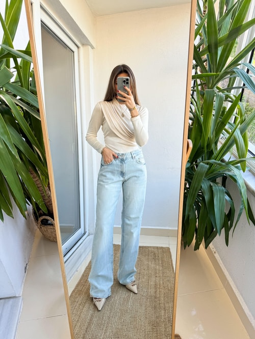Zr Orta Bel Eskitme Açık Mavi Jean