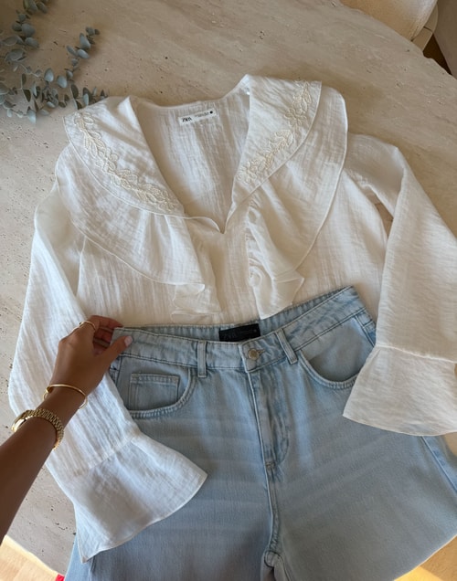 Zr Paça Detaylı Wide Leg Jean - Açık Mavi 
