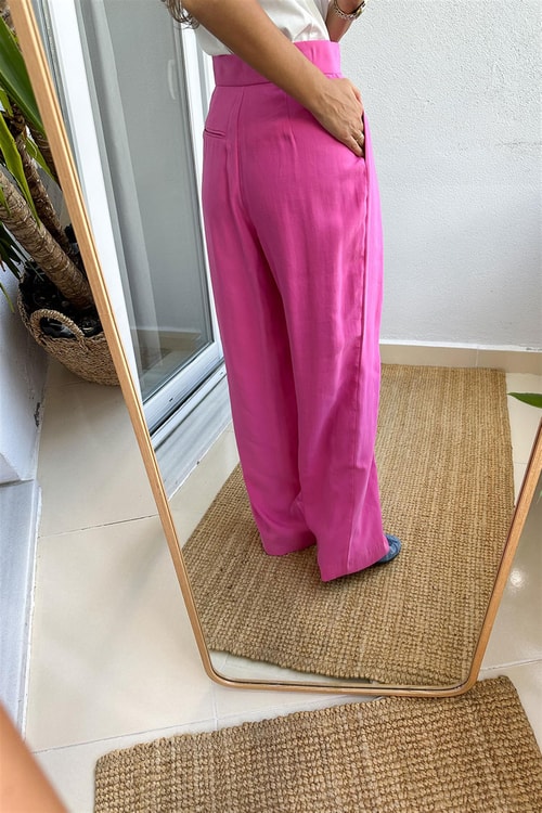 Zr Pembe Tensel Palazzo Pantolon