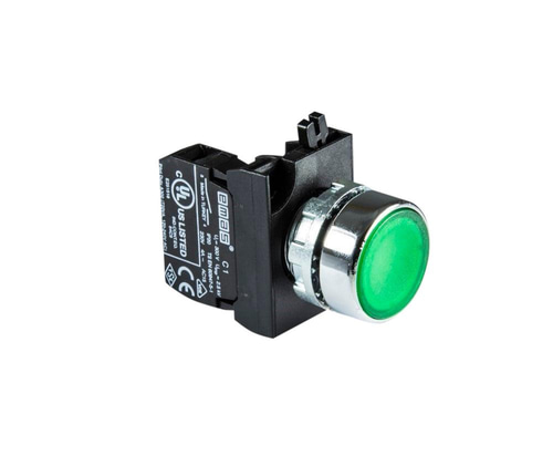 Emas CM100DY CM Serisi Metal 1 NO Yaylı Düz Yeşil 22 mm Buton