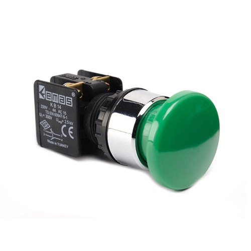 Emas KB14MY KB Serisi Plastik 1NO+1NC Yaylı 40 mm Mantar Yeşil 22 mm Buton