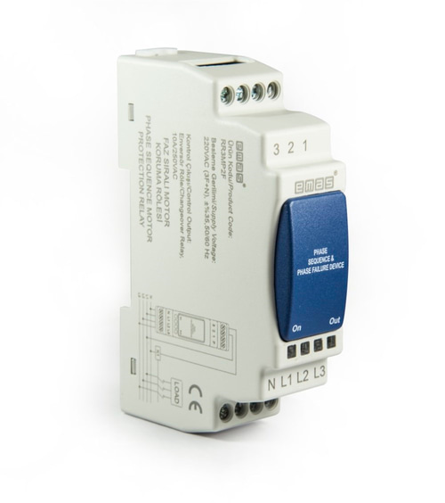 Emas RR3MP2F RR3 Serisi Ray Montaj 230VAC 1CO10A (rezistif) Faz Sıralı %40 Analog Motor Koruma Elektronik Röle