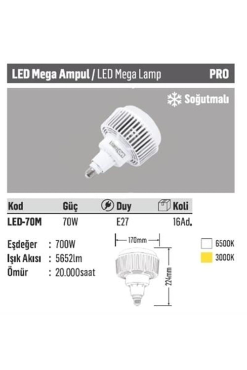 Lightson 70W Soğutmalı Mega Led Ampül E27 6500K