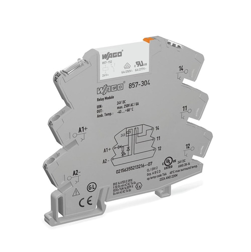 Wago 857-304 Röle Modülü; Nominal Giriş Gerilimi 24 VDC; 1 Değişken Kontak; Sınırlayıcı Sürekli Akım: 6 A; 2,50 mm²; Gri
