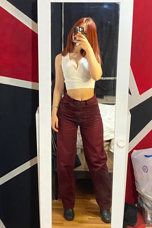 Sizden Gelen Bordo Skater Jean