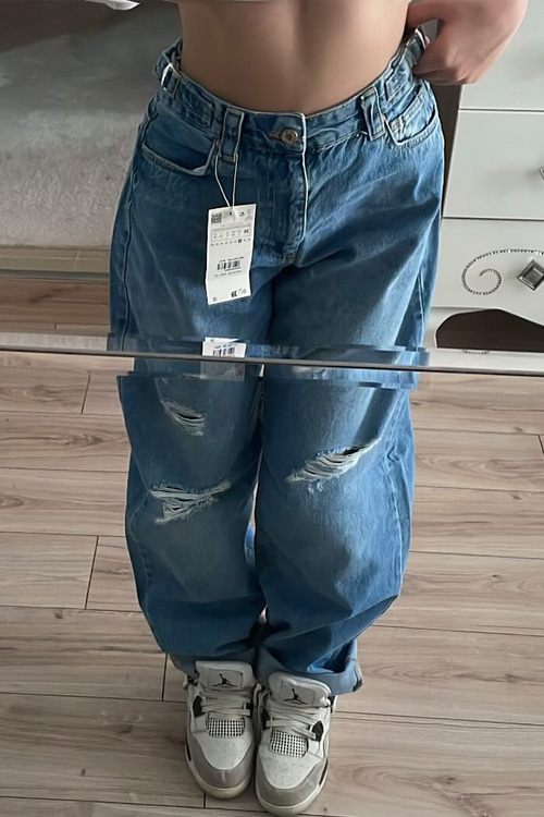 Sizden Gelen Mavi Yırtıklı Wide Leg Jean