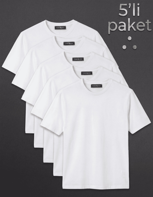 5'Li %100 Pamuk Beyaz T-Shirt Erkek Beyaz T-Shirt TBTSHRT115