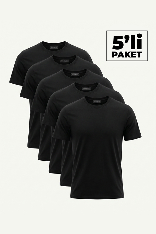5'Li Paket %100 Pamuk Siyah T-Shirt Erkek Siyah T-Shirt TBTSHRT120