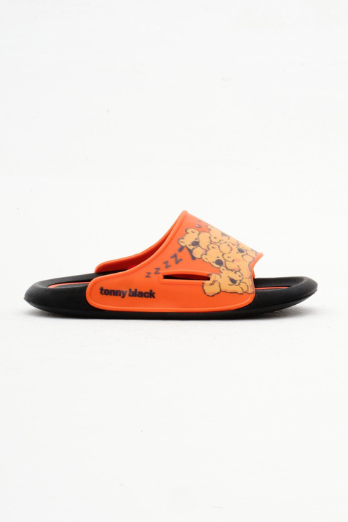 Ayıcık Desenli Poli Taban Çocuk Unisex Oranj Terlik TBACR895