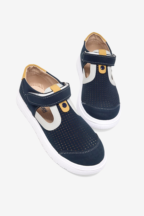 Çoçuk Cırtlı Sandalet Çocuk Unisex Lacivert Sarı Sandalet TBARZ1075