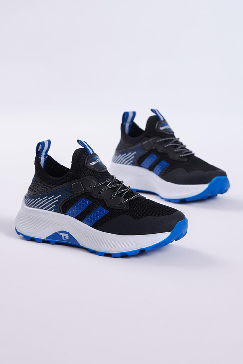 Çocuk Unisex Siyah Sax Rahat Kalıp Nefes Alabilen Kumaş Bağcıklı Sneaker