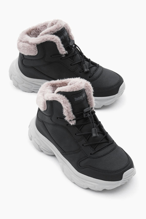 Faylon Taban İçi Kürklü Lastik Bağcıklı Çocuk Unisex Siyah Bot TBALS020