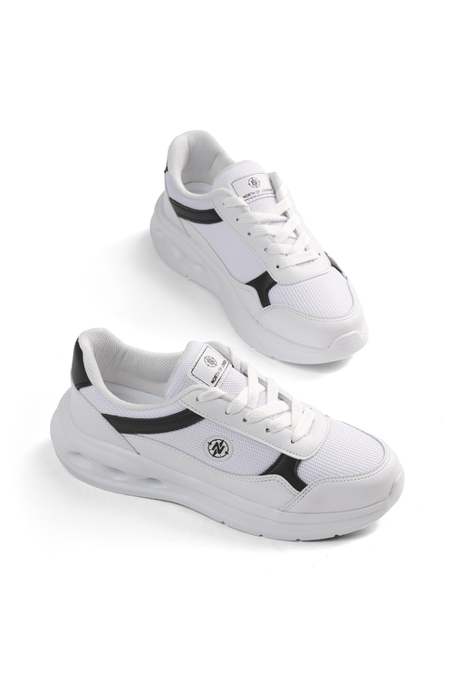 Faylon Taban Rahat Bağcıklı Sneaker Kadın Beyaz Siyah Sneaker TBTYLDZ020