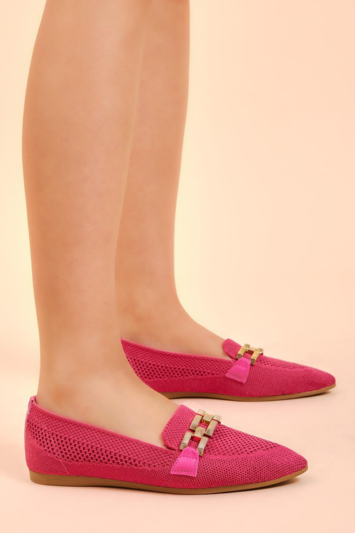 Kadın Fuşya Rahat Kalıp Tokalı Örgü Babet