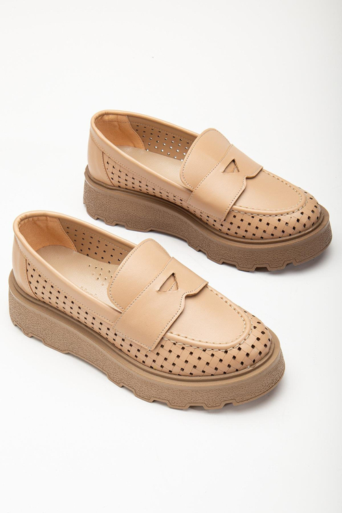 Kadın Nude Rahat Kalıp Yanı Şerit Detaylı Kalın Poli Taban Loafer