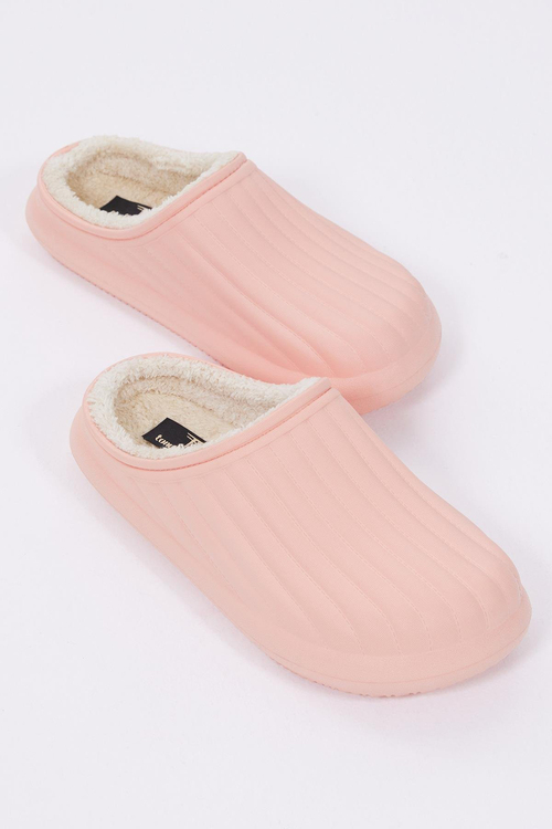 Kadın Pudra Rahat Kalıp Önü Kapalı İçi Yünlü Kışlık Eva Ev Terliği