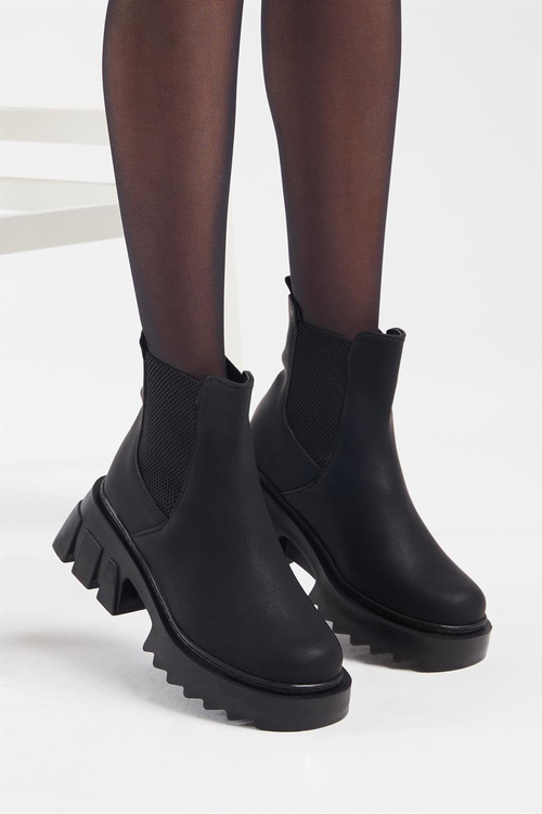 Kadın Siyah Cilt Lastikli Rahat Kalıp Bot