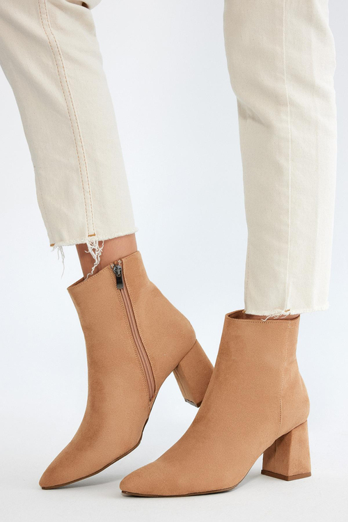 Kadın Vizon Süet Rahat Kalıp Fermuarlı Topuklu Kadın Bot