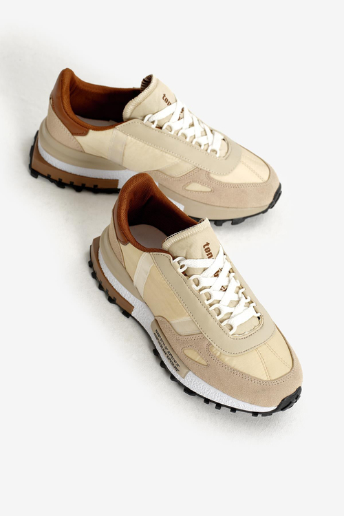 Kalın Termo Taban Yazı Detaylı Retro Stil Günlük Unisex Bej Kahve Spor Ayakkabı TBHKN005