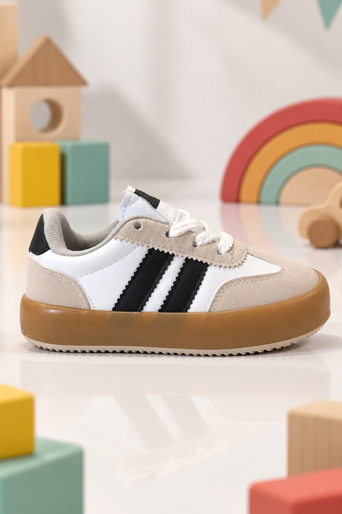 Microlight Taban Rahat Bağcıklı Sneaker Çocuk Unisex Beyaz Siyah Sneaker TBTMKD080
