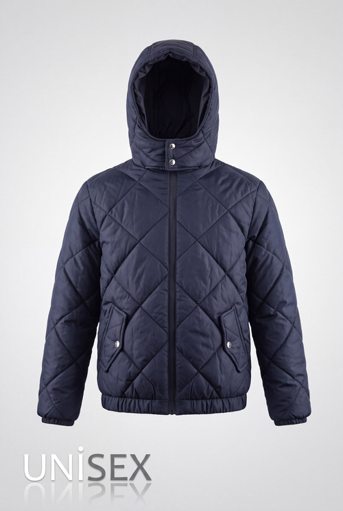Normal Kalıp Baklava Detaylı Kapüşonlu Mont Çocuk Unisex Lacivert  TBDRV015