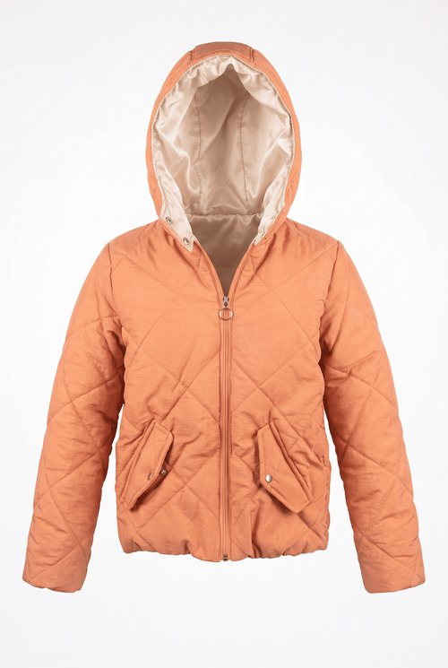 Normal Kalıp Baklava Detaylı Kapüşonlu Mont Çocuk Unisex Turuncu  TBDRV015