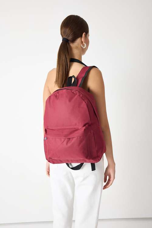Önü Fermuarlı İki Bölmeli Unisex Bordo Sırt Çantası TBPWCNT025