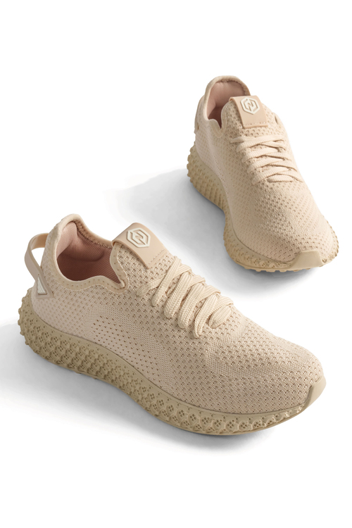 Örgü File Detaylı Bağcıklı Sneaker Unisex Bej Sneaker TBNEST