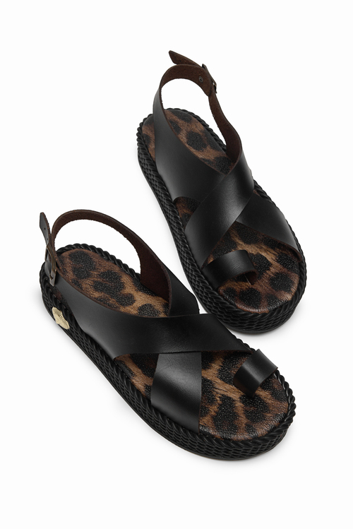 Poli Taban Rahat Kalıp Çapraz Bantlı Parmak Arası Sandalet Kadın Siyah Sandalet TBGRF1605