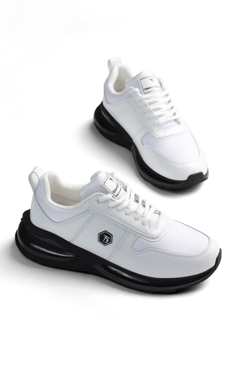 Rahat Kalıp Bağcıklı Kalın Tabanlı Sneaker Erkek Beyaz Sneaker TBSHN06