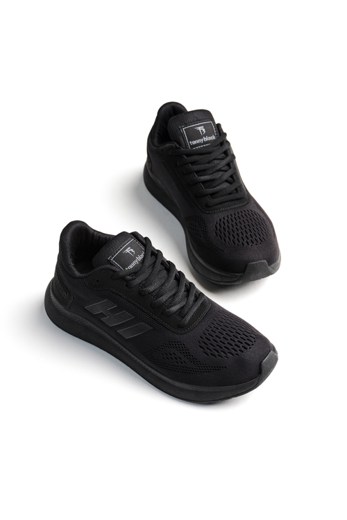Rahat Kalıp Hafif Esnek Şeritli Sneaker Unisex Siyah Sneaker TBSHN021