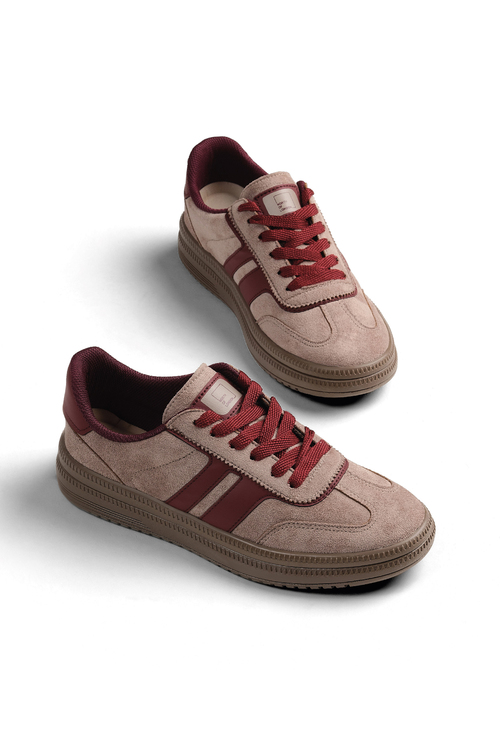 Rahat Kalıp Kaymaz Taban Sneaker Kadın Vizon Bordo Sneaker TBTYLDZ010