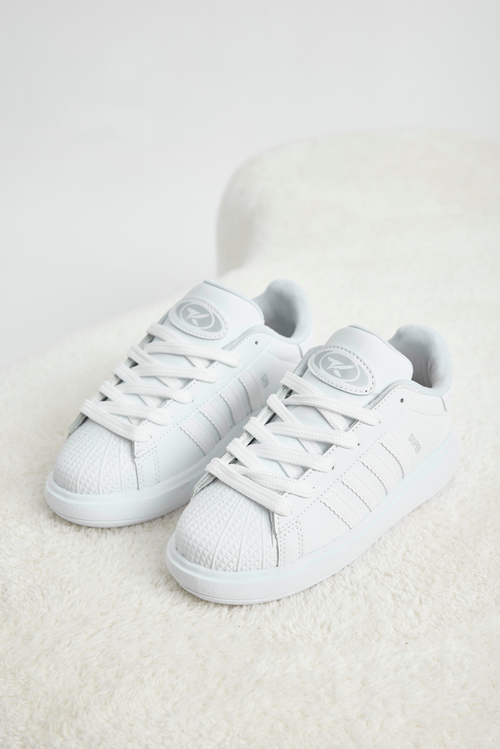 Rahat Kalıp Nefes Alabilen Bağcıklı Sneaker Çocuk Unisex Beyaz Sneaker TBTMKD070