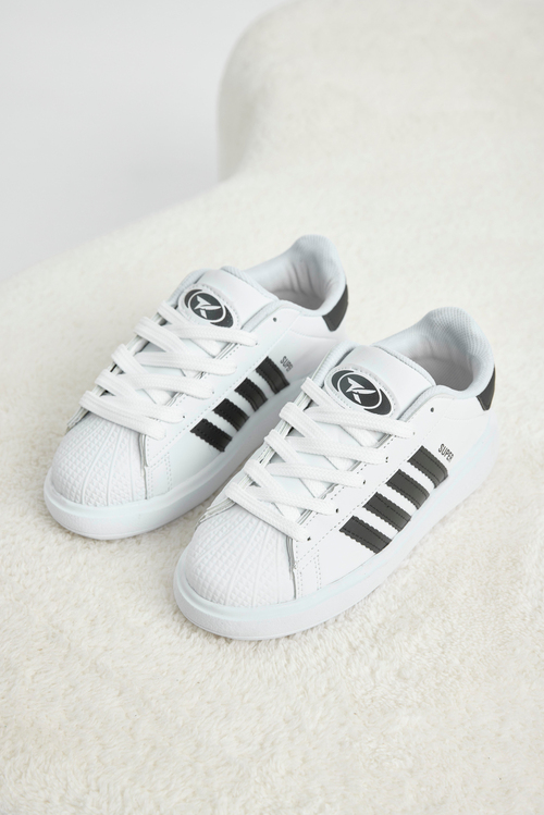 Rahat Kalıp Nefes Alabilen Bağcıklı Sneaker Çocuk Unisex Beyaz Siyah File Sneaker TBTMKD070